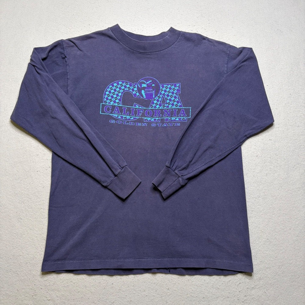 All Sport T-Shirt Mens L Navy California Golden State Vintage 90s Long Sleeve